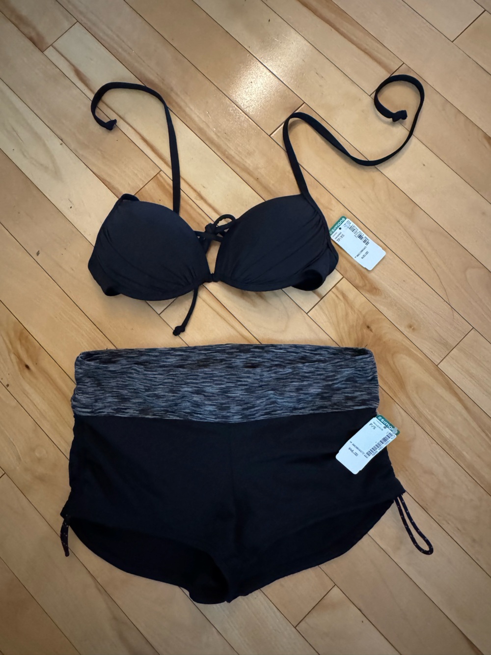 Simons / TYR Black Bikini Top with Black Heather Waistband Swim Shorts